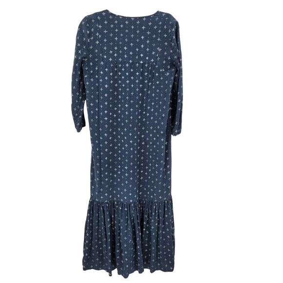 Madewell Womens Silk Medallion Dot Maxi Dress Blue Sz 4 Tiered Flowy Modest - Picture 11 of 15
